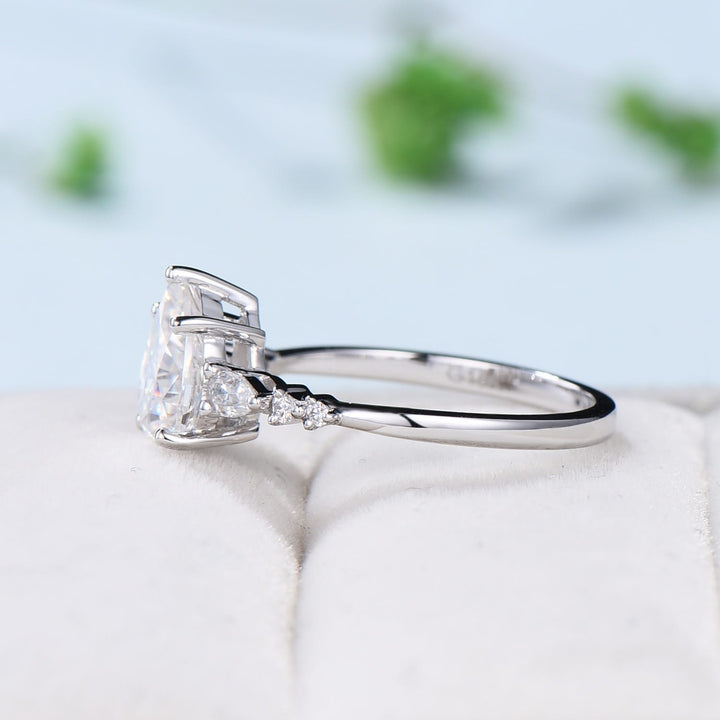 1.25CT pear shaped moissanite ring vintage 7 stone Moissanite engagement ring white gold Wedding Ring Women Unique Bridal Ring Proposal Gift - PENFINE