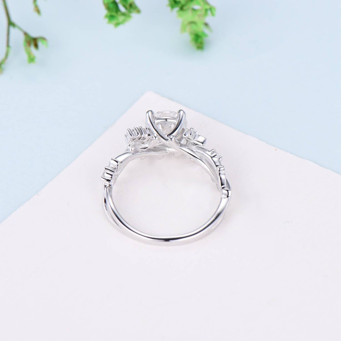1CT Brilliant Moissanite ring Leaf Branch Moissanite Engagement Ring Nature Inspired Moon Wedding Ring Unique Twig Promise Ring For Women - PENFINE