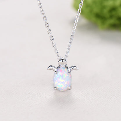 1.5CT Oval White Opal Ocean Turtle Pendant Necklace