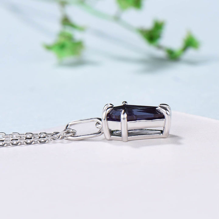 Coffin alexandrite necklace solid 14k 18k rose gold vintage unique Personalized minimalist color change pendant anniversary gift for women - PENFINE