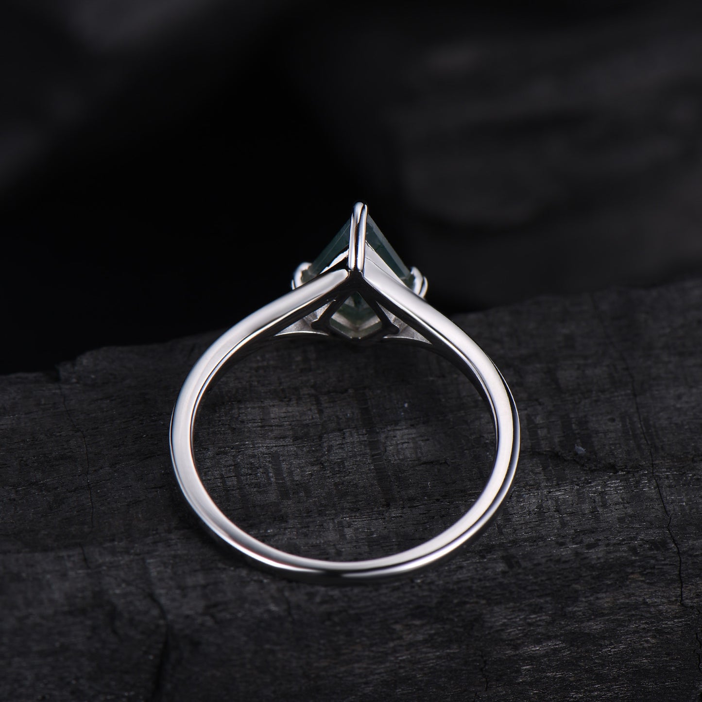 Kite Cut Moss Agate Engagement Ring | Split Shank Minimalist Promise Ring