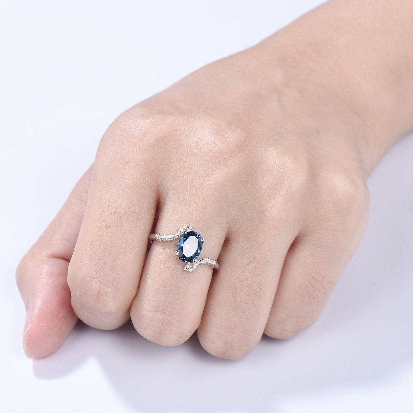 Snake Ring: London Blue Topaz, Citrine, Handmade Gold Anniversary Ring - PENFINE