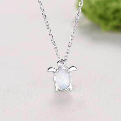 1.5CT Oval White Opal Ocean Turtle Pendant Necklace