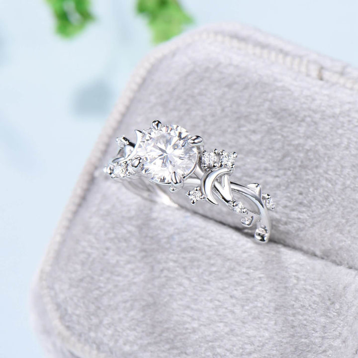 1CT Brilliant Moissanite ring Leaf Branch Moissanite Engagement Ring Nature Inspired Moon Wedding Ring Unique Twig Promise Ring For Women - PENFINE