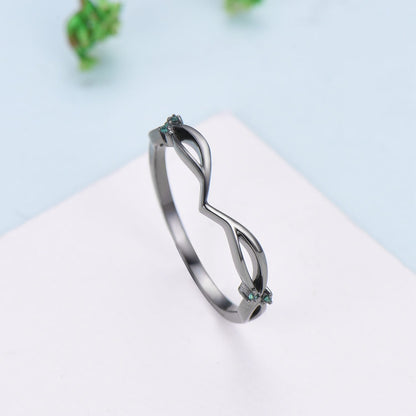 Emerald Wedding Band Curved Art Deco Stacking Wedding Ring Anniversary Ring For Women Stackable Band Evil Eye Emerald Promise Ring For Her