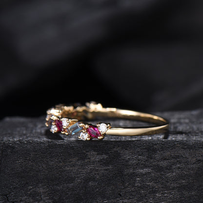 Vintage Alexandrite Ruby Eternity Wedding Band Women Unique Baguette Alexandrite Stackable Ring Marquise Ruby Matching Band Anniversary Gift