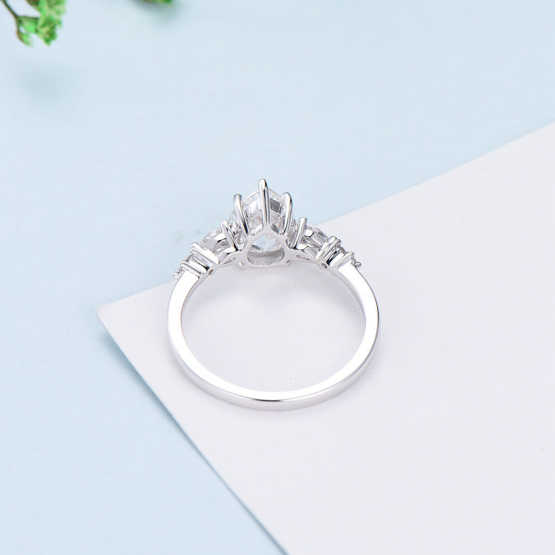 1.25CT pear shaped moissanite ring vintage 7 stone Moissanite engagement ring white gold Wedding Ring Women Unique Bridal Ring Proposal Gift - PENFINE