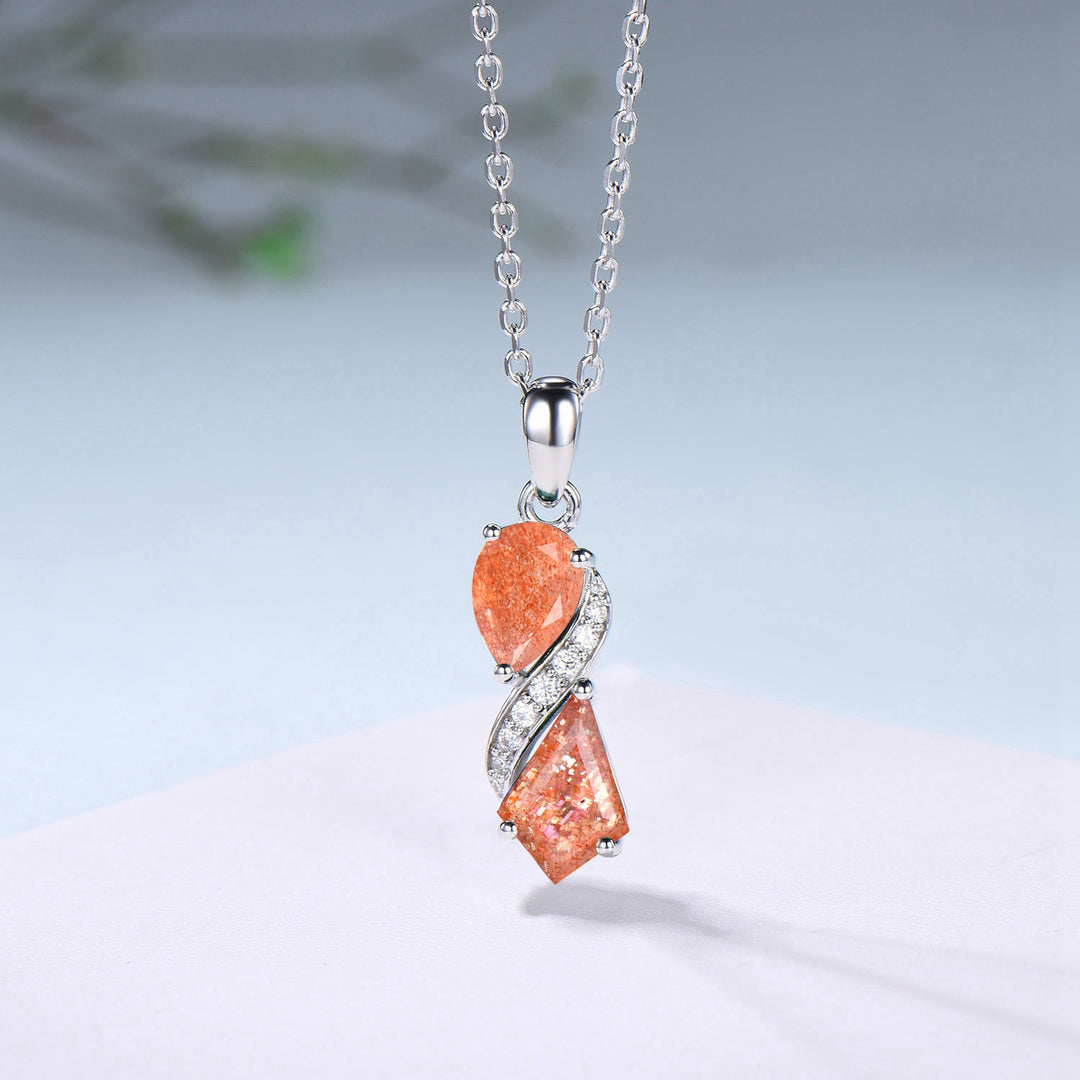 Unique Sunstone Necklace Pendant Women Alternative Moissanite Orange Gemstone Anniversary Gift - PENFINE