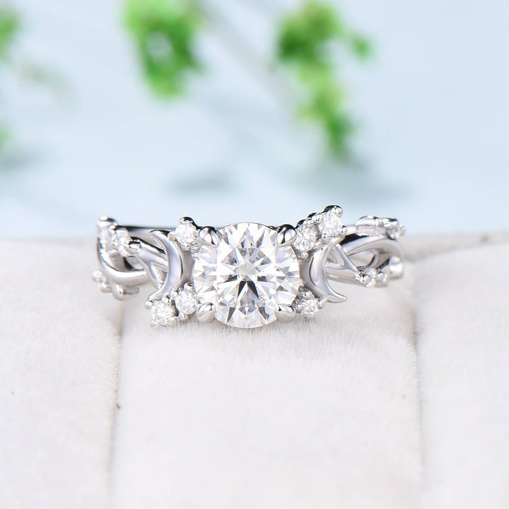 1CT Brilliant Moissanite ring Leaf Branch Moissanite Engagement Ring Nature Inspired Moon Wedding Ring Unique Twig Promise Ring For Women - PENFINE