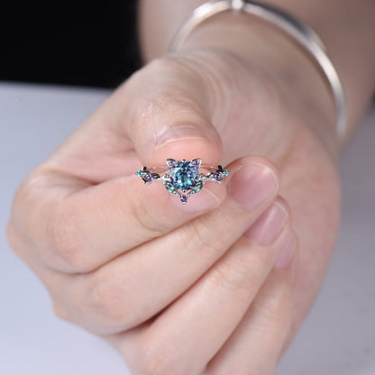 Cat Alexandrite Engagement Ring Black Gold Animal Inspired Amethyst Emerald Ring