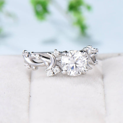 1CT Brilliant Moissanite ring Leaf Branch Moissanite Engagement Ring Nature Inspired Moon Wedding Ring Unique Twig Promise Ring For Women - PENFINE