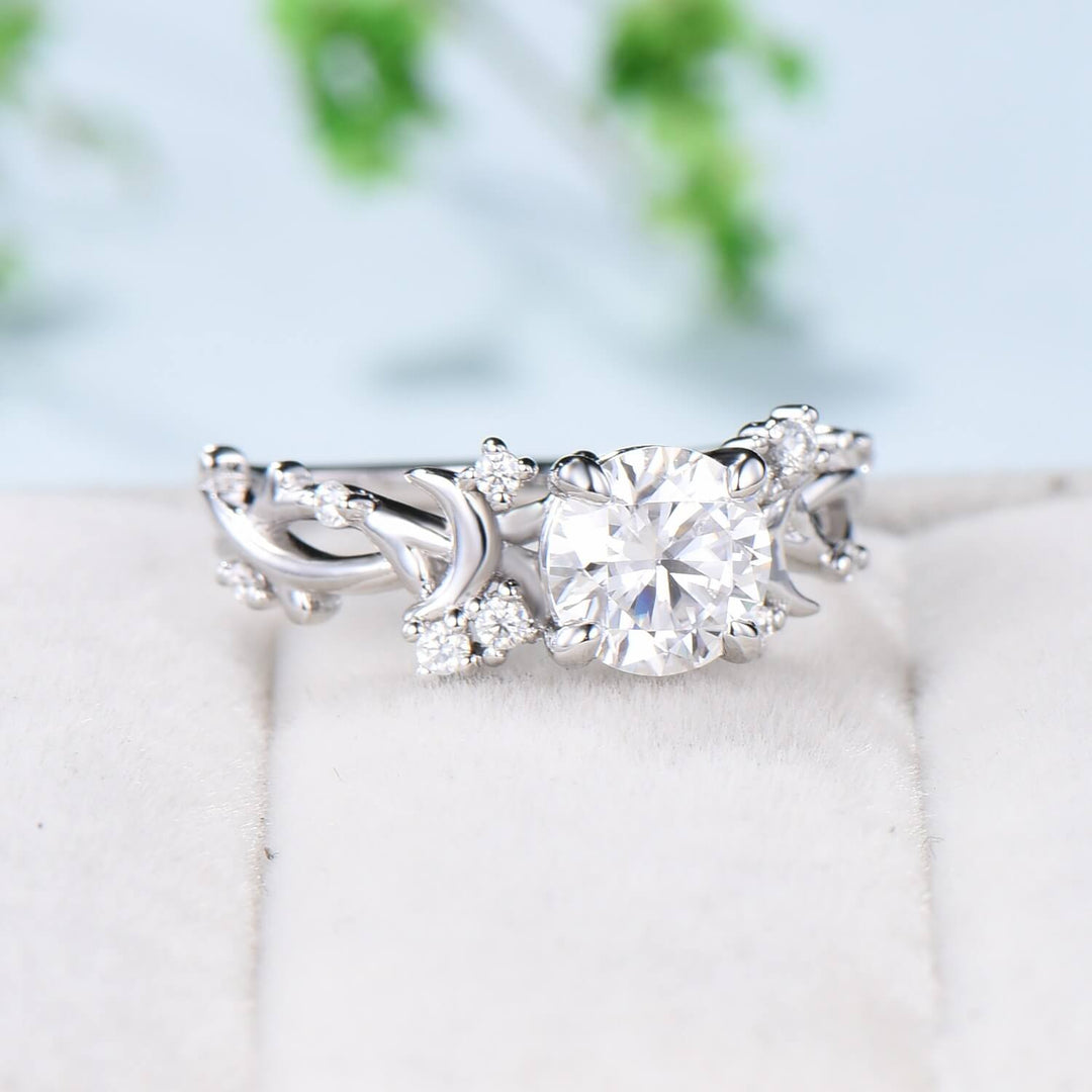 1CT Brilliant Moissanite ring Leaf Branch Moissanite Engagement Ring Nature Inspired Moon Wedding Ring Unique Twig Promise Ring For Women - PENFINE