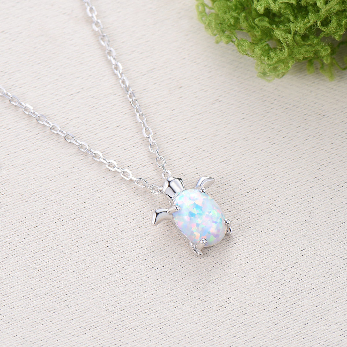 1.5CT Oval White Opal Ocean Turtle Pendant Necklace
