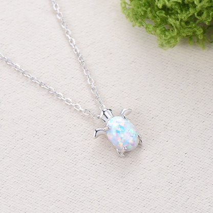 1.5CT Oval White Opal Ocean Turtle Pendant Necklace