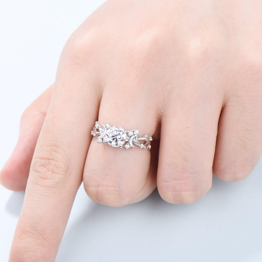 1CT Brilliant Moissanite ring Leaf Branch Moissanite Engagement Ring Nature Inspired Moon Wedding Ring Unique Twig Promise Ring For Women - PENFINE