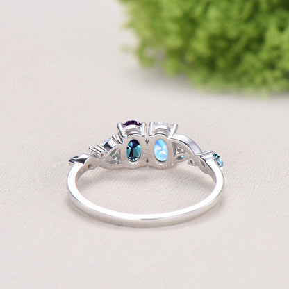 Toi et Moi Alexandrite Moonstone Engagement Ring | Unique Two Stone Vine Eternity Band - PENFINE