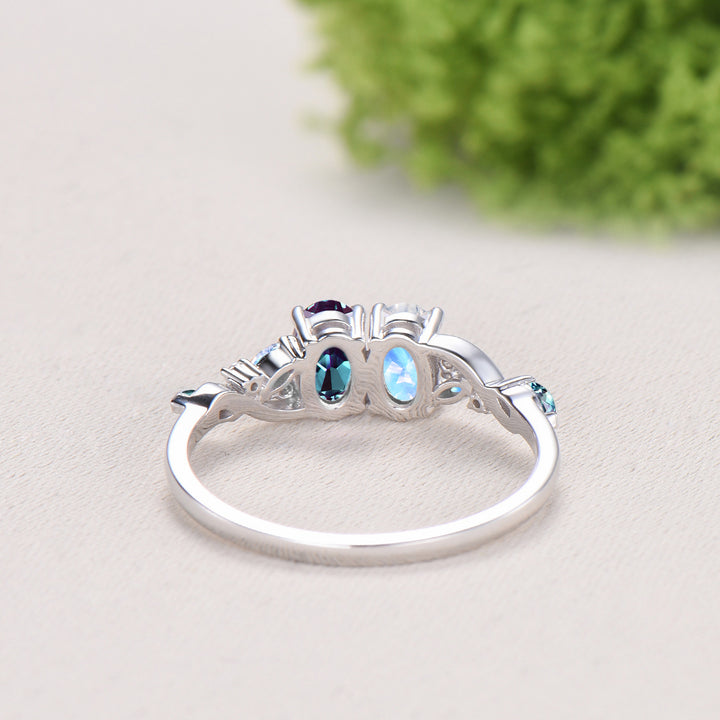 Toi et Moi Alexandrite Moonstone Engagement Ring | Unique Two Stone Vine Eternity Band - PENFINE