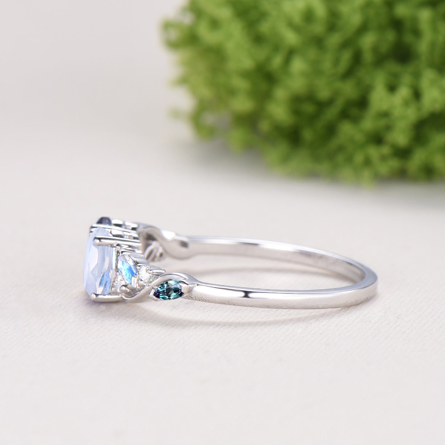 Toi et Moi Alexandrite Moonstone Engagement Ring | Unique Two Stone Vine Eternity Band - PENFINE