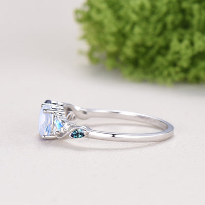 Toi et Moi Alexandrite Moonstone Engagement Ring | Unique Two Stone Vine Eternity Band - PENFINE