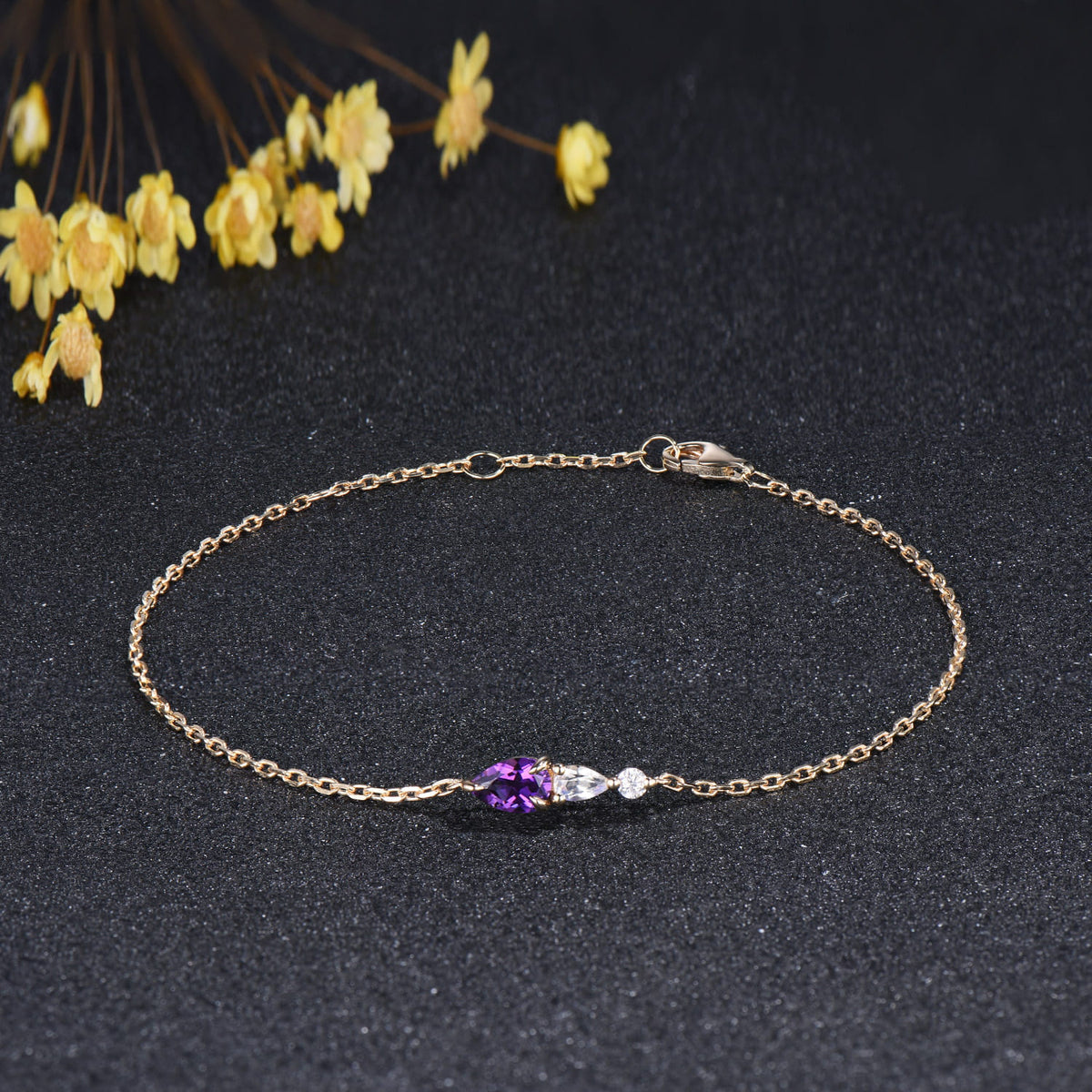 Minimalist Teardrop Natural Amethyst Moonstone Bracelet