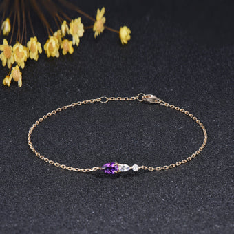 Minimalist Teardrop Natural Amethyst Moonstone Bracelet