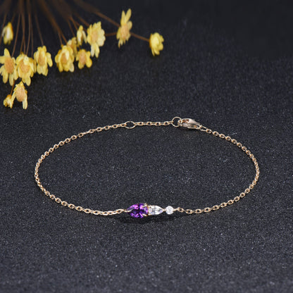 Minimalist Teardrop Natural Amethyst Moonstone Bracelet