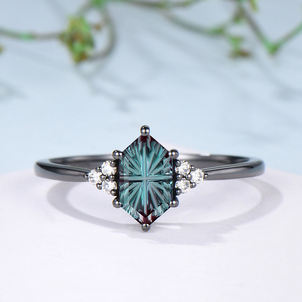 3PC Hexagon Shaped Bridal Ring Set Fantasy Cut Color-change Alexandrite 7 Stone Engagement Ring