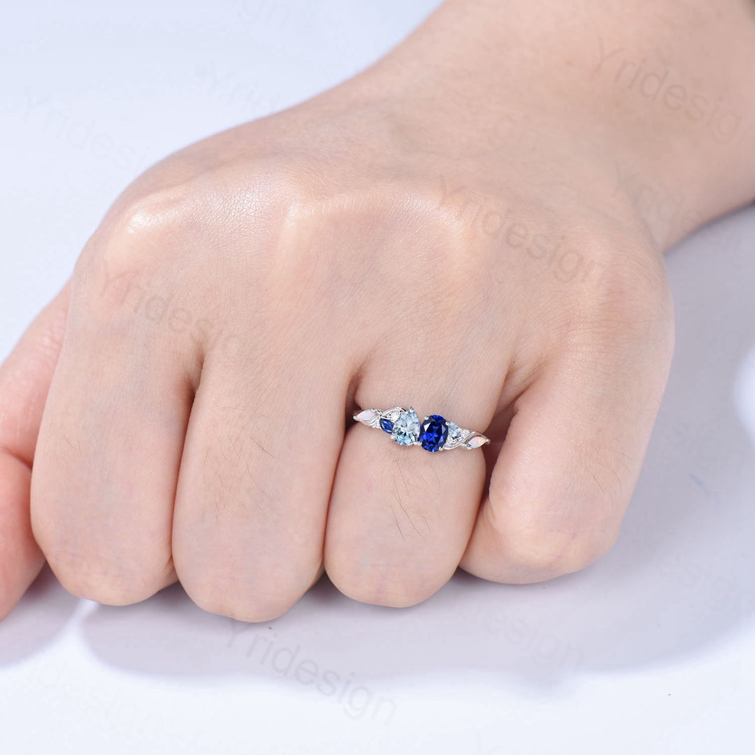 Toi et Moi Blue Sapphire & Aquamarine Engagement Ring | Pear and Oval Cut - PENFINE