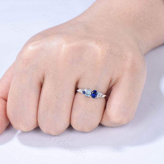 Toi et Moi Blue Sapphire & Aquamarine Engagement Ring | Pear and Oval Cut - PENFINE