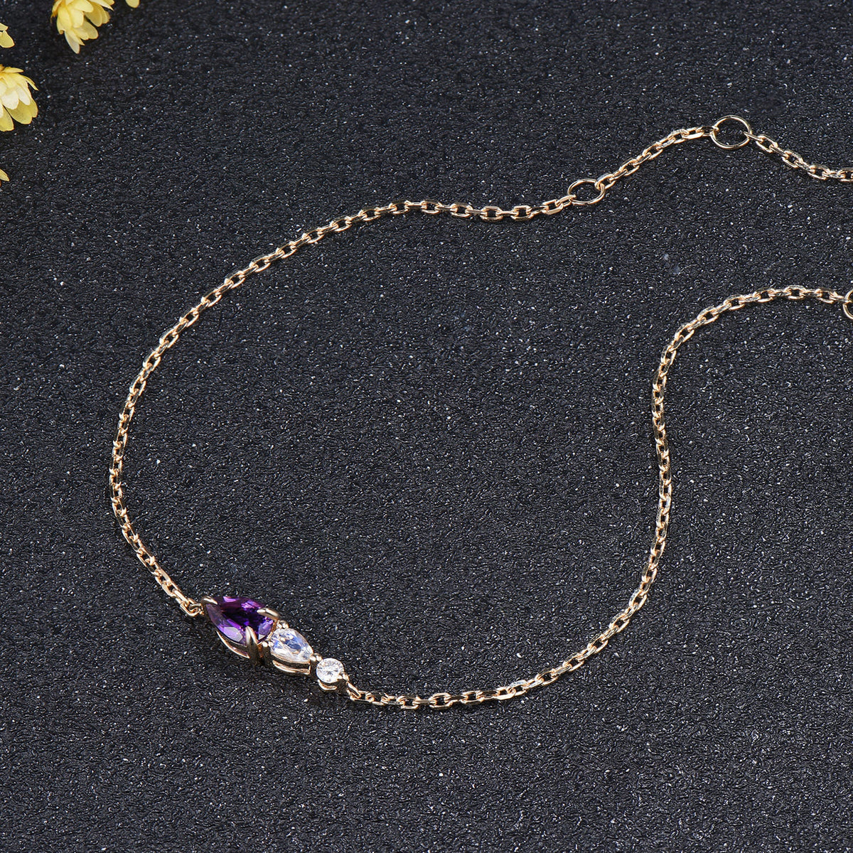 Minimalist Teardrop Natural Amethyst Moonstone Bracelet