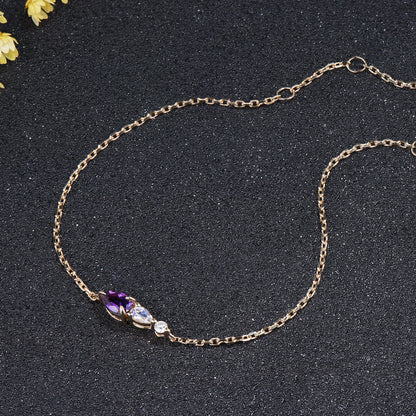 Minimalist Teardrop Natural Amethyst Moonstone Bracelet