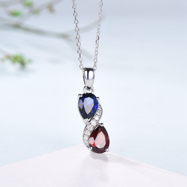 Sapphire Garnet Snake Pendant Necklace, Moissanite Diamond Accent, 14K White Gold - PENFINE