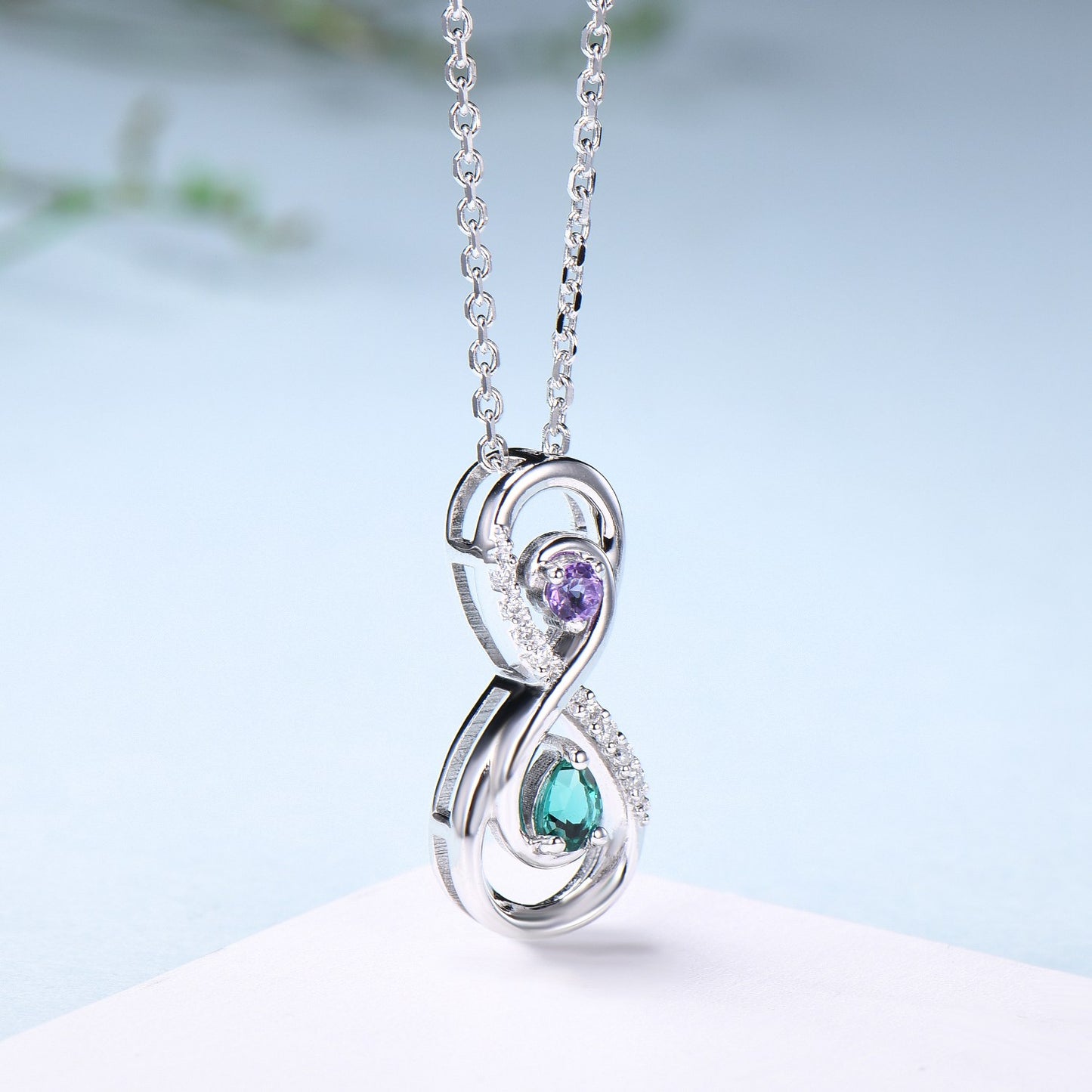 Vintage Emerald Necklace Unique Unique Infinity Amethyst Style Pendant Dainty Eternal Amethyst Emerald Pendant Best Anniversary gift women - PENFINE