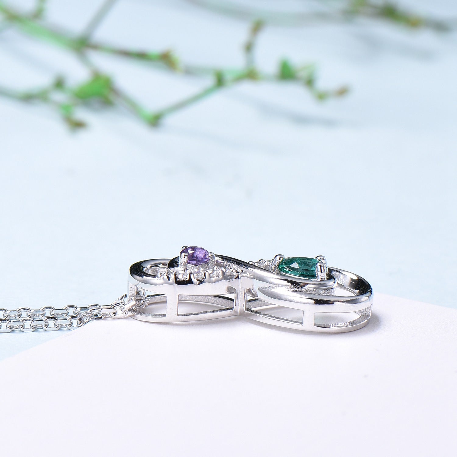 Vintage Emerald Necklace Unique Unique Infinity Amethyst Style Pendant Dainty Eternal Amethyst Emerald Pendant Best Anniversary gift women - PENFINE