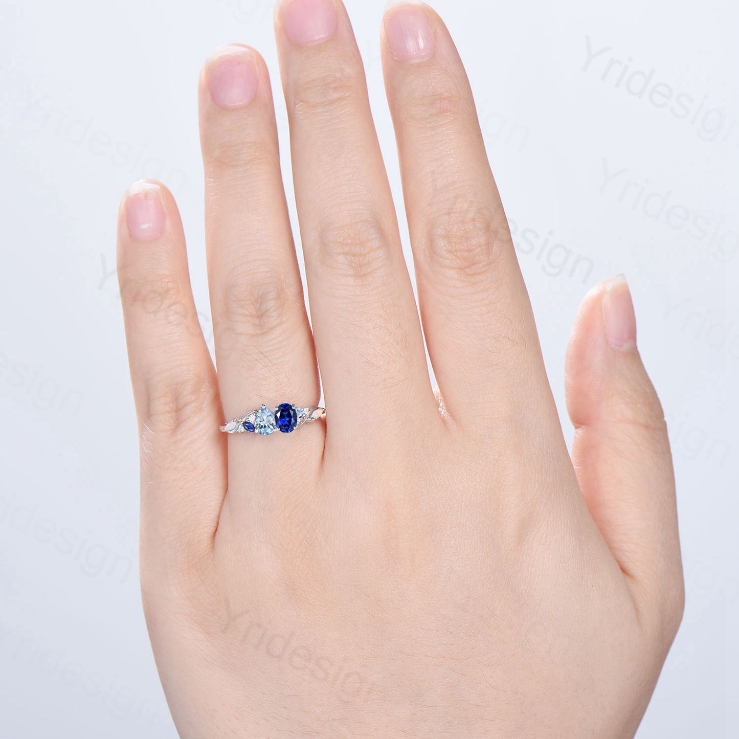 Toi et Moi Blue Sapphire & Aquamarine Engagement Ring | Pear and Oval Cut - PENFINE