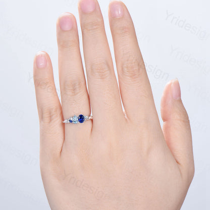 Toi et Moi Blue Sapphire & Aquamarine Engagement Ring | Pear and Oval Cut - PENFINE