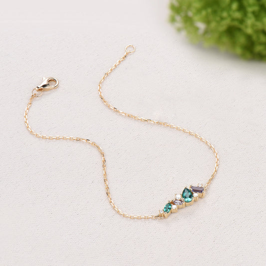 Elegant Pear Shaped Emerald Bracelet Multi-Stone Baguette Alexandrite Moissanite Lobster Claw Bracelet Silver Gold Art Deco Anniversary Gift