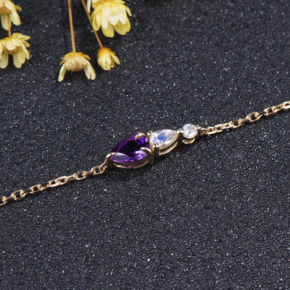 Minimalist Teardrop Natural Amethyst Moonstone Bracelet