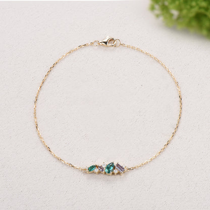Elegant Pear Shaped Emerald Bracelet Multi-Stone Baguette Alexandrite Moissanite Lobster Claw Bracelet Silver Gold Art Deco Anniversary Gift