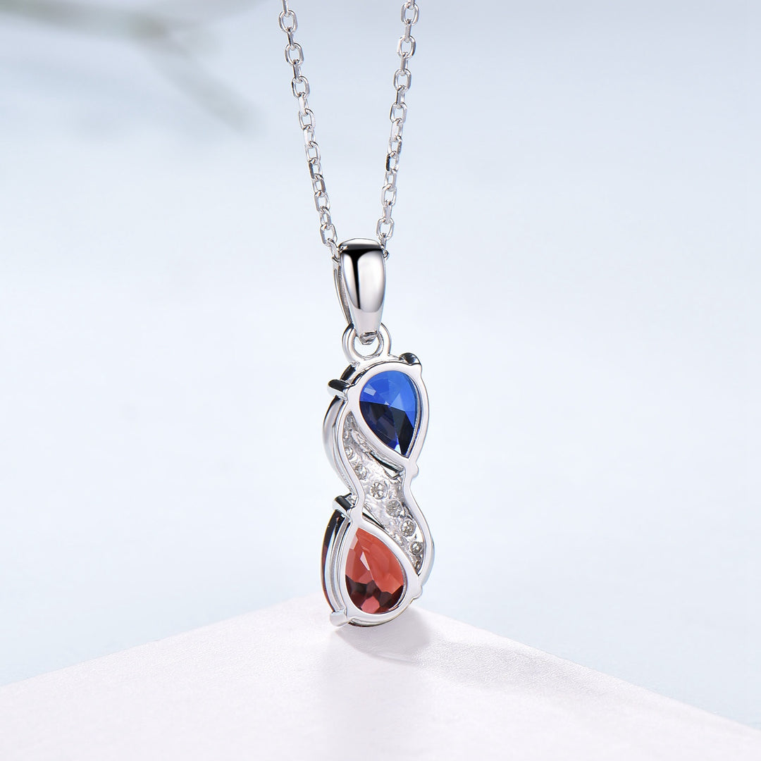 Sapphire Garnet Snake Pendant Necklace, Moissanite Diamond Accent, 14K White Gold - PENFINE