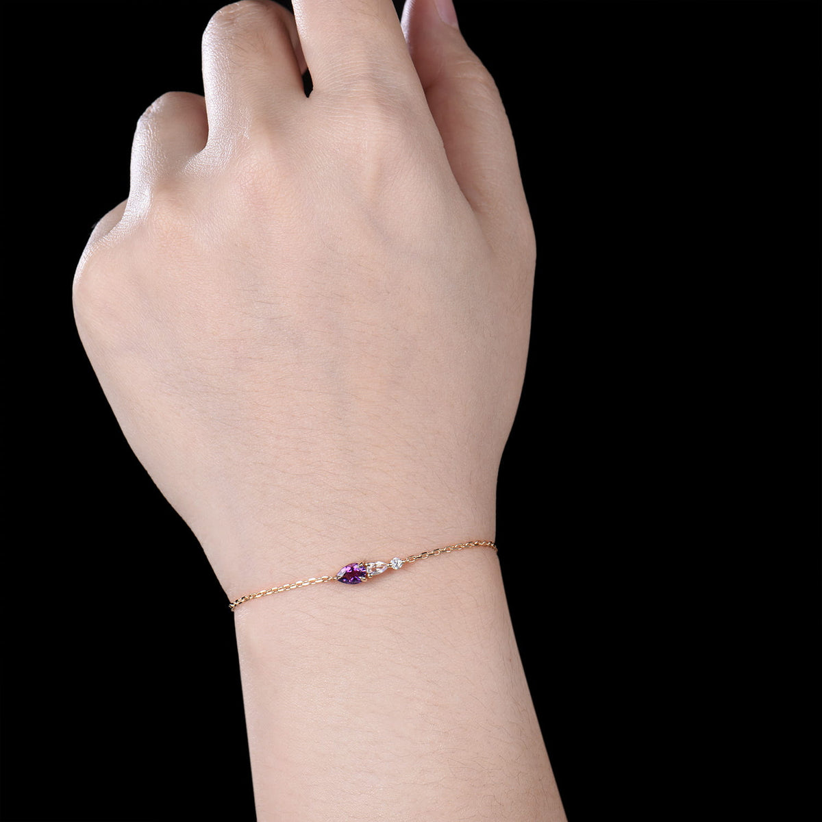 Minimalist Teardrop Natural Amethyst Moonstone Bracelet