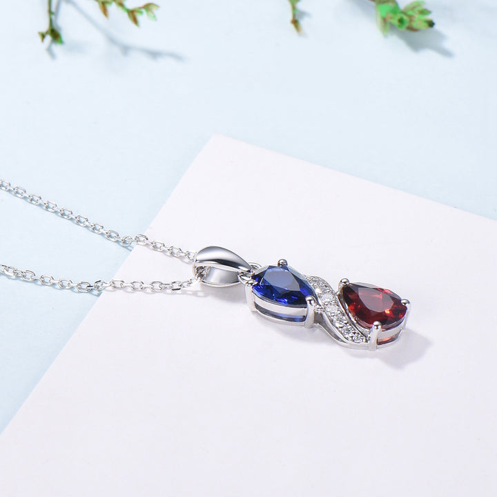 Sapphire Garnet Snake Pendant Necklace, Moissanite Diamond Accent, 14K White Gold - PENFINE