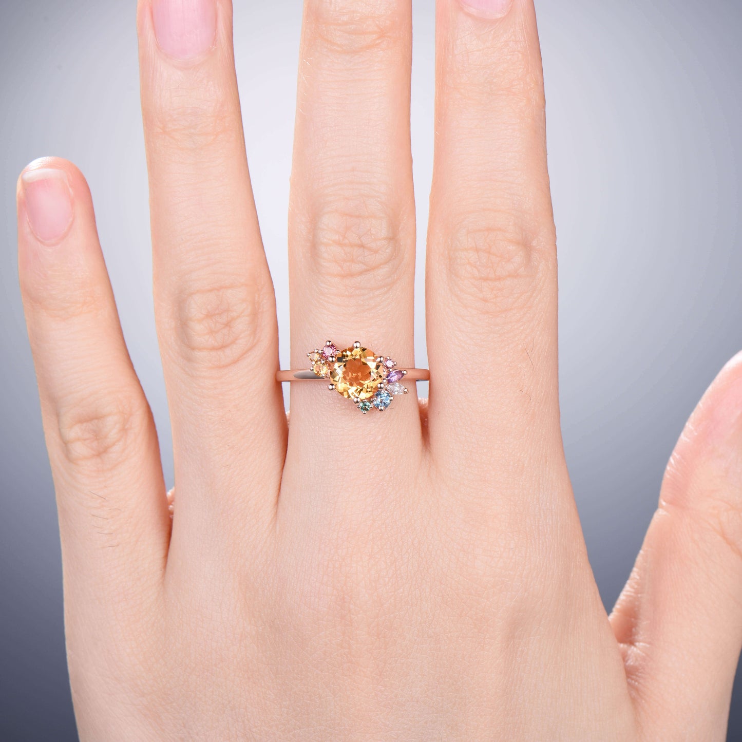 Unique Rainbow Engagement Ring Vintage Citrine Engagement Ring Gold Cluster Natural Crystal Wedding Ring For Women art deco Anniversary Gift - PENFINE