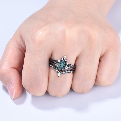 3PC Hexagon Shaped Bridal Ring Set Fantasy Cut Color-change Alexandrite 7 Stone Engagement Ring