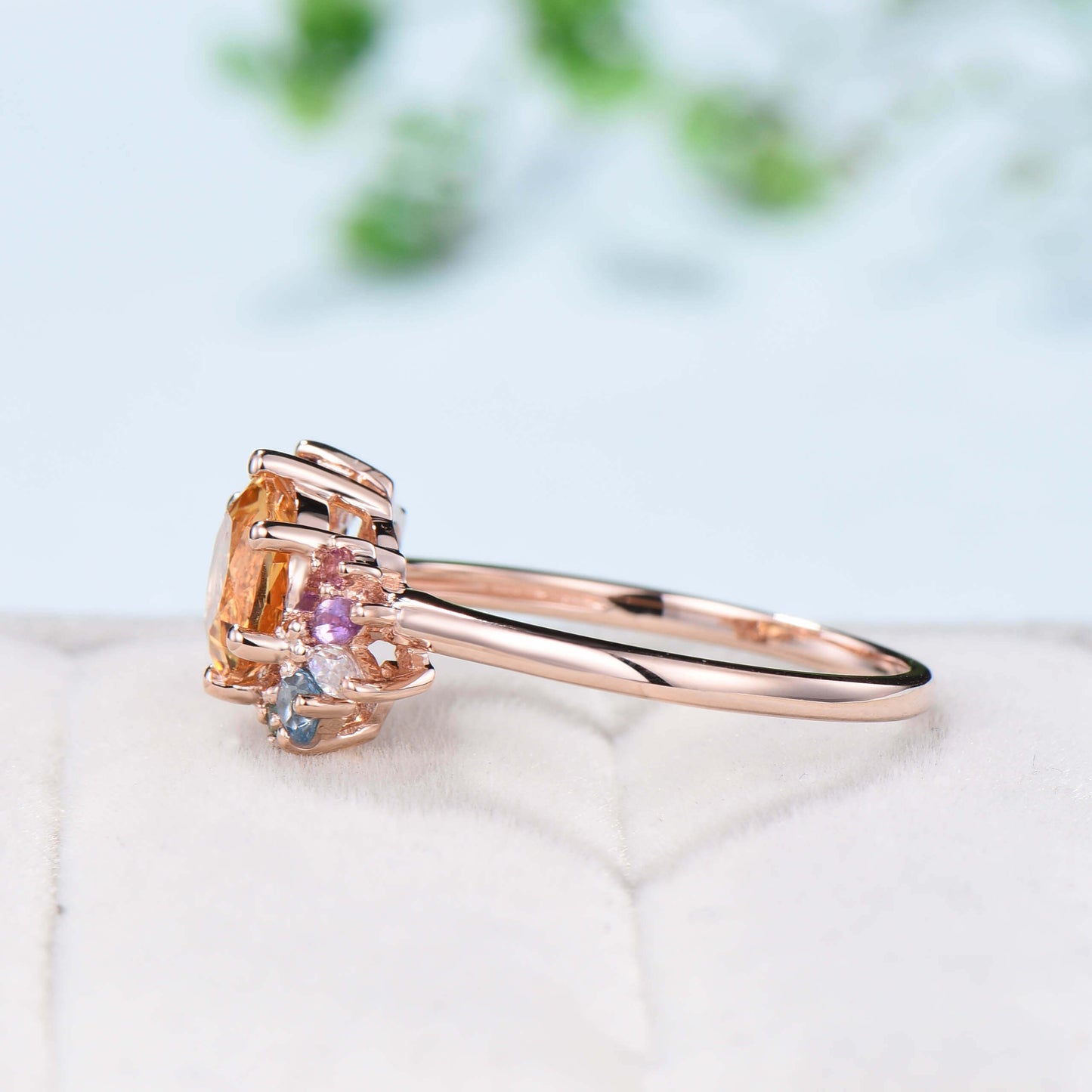 Unique Rainbow Engagement Ring Vintage Citrine Engagement Ring Gold Cluster Natural Crystal Wedding Ring For Women art deco Anniversary Gift - PENFINE