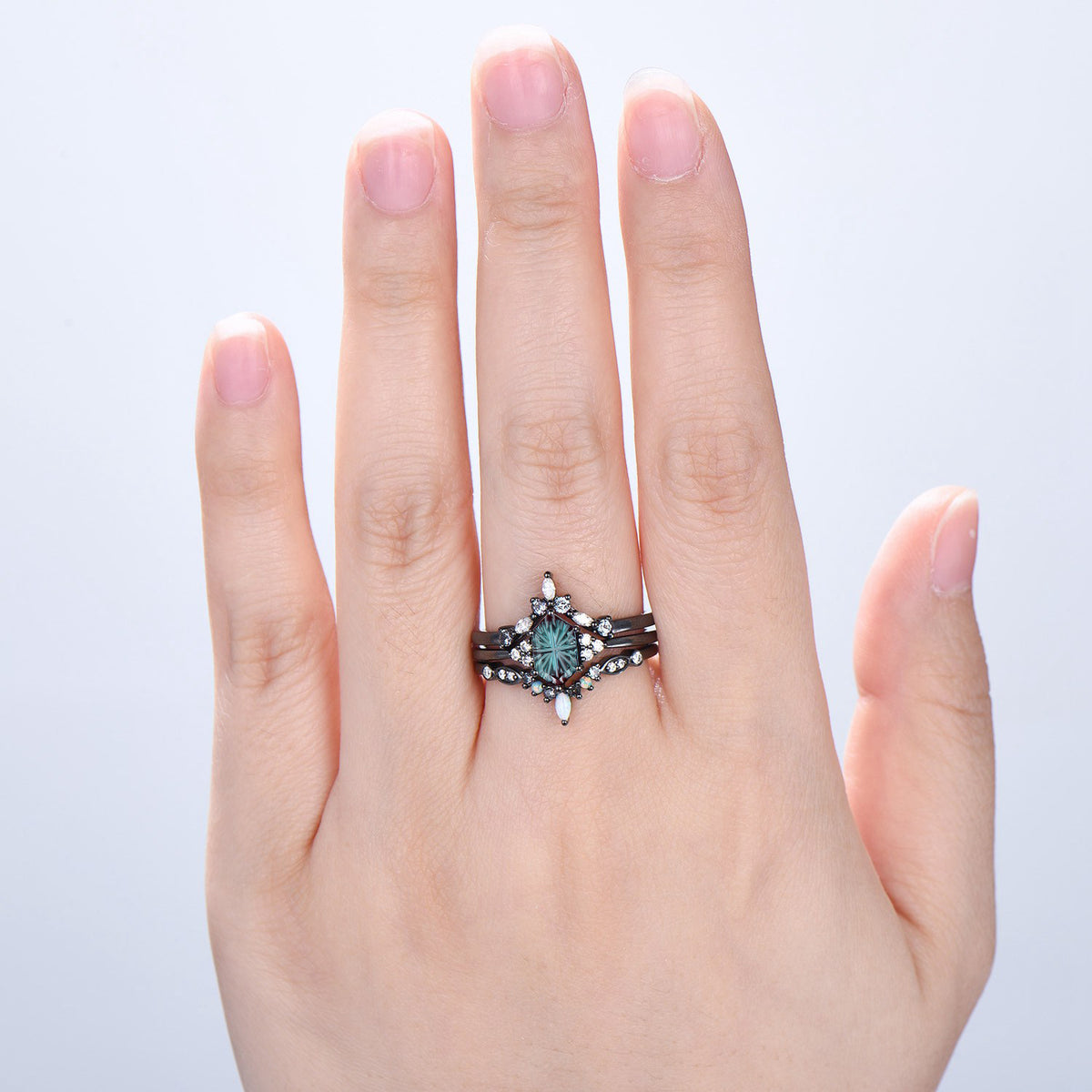 3PC Hexagon Shaped Bridal Ring Set Fantasy Cut Color-change Alexandrite 7 Stone Engagement Ring