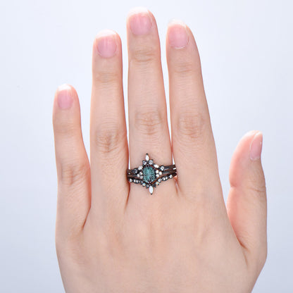 3PC Hexagon Shaped Bridal Ring Set Fantasy Cut Color-change Alexandrite 7 Stone Engagement Ring