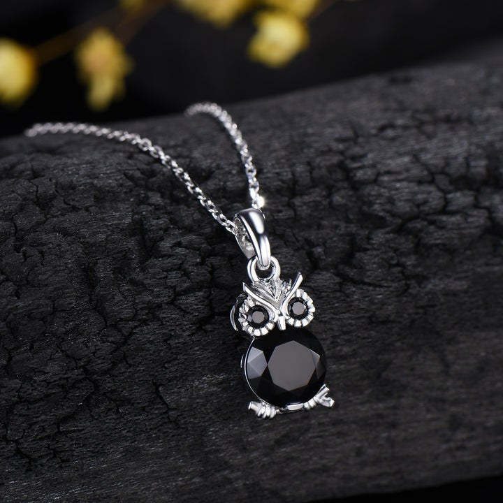 Unique Cute Owl Natural Black Onyx Wedding Necklace Night Owl Pendant Animal Inspired Gemstone Anniversary Gift