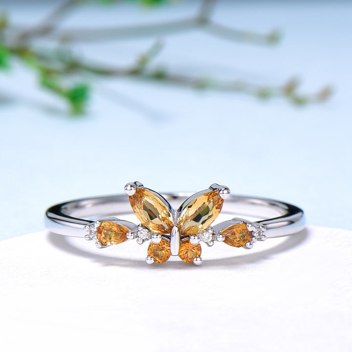 Unique Butterfly Citrine Engagement Ring Vintage Marquise and Pear  Citrine Rings  Wedding Ring  Anniversary Ring November Birthstone Gift - PENFINE