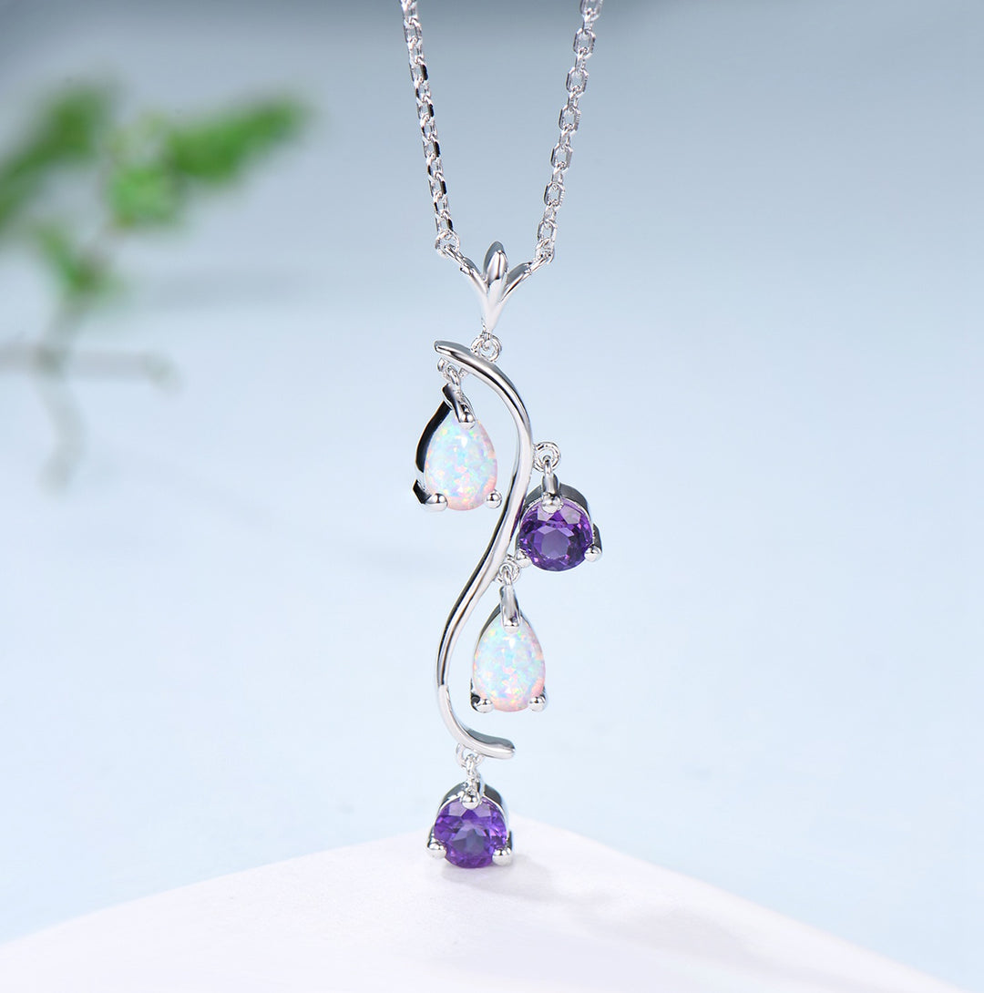 Unique Pear Shaped Opal Pendant Necklace Women Alternative Amethyst fire opal necklace Vintage Snake Willow Dream Catcher Promise Gift - PENFINE